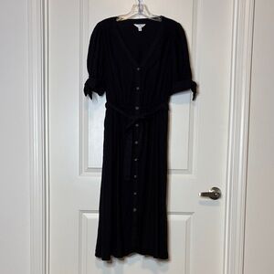 Time and Tru Black Button-Front Maxi Dress with Tie Waist